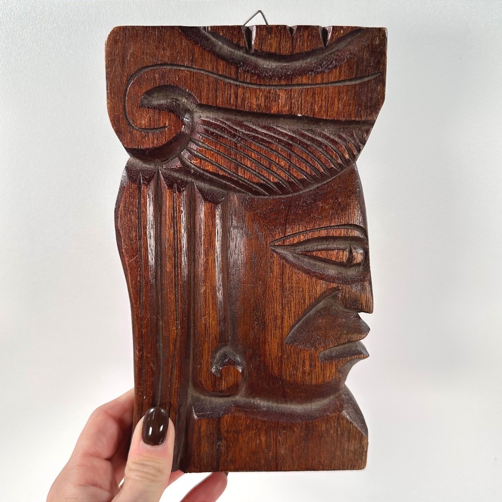 Vintage‎ Hand-Carved South American Tribal Wall Hanging 8" Head Bust Native